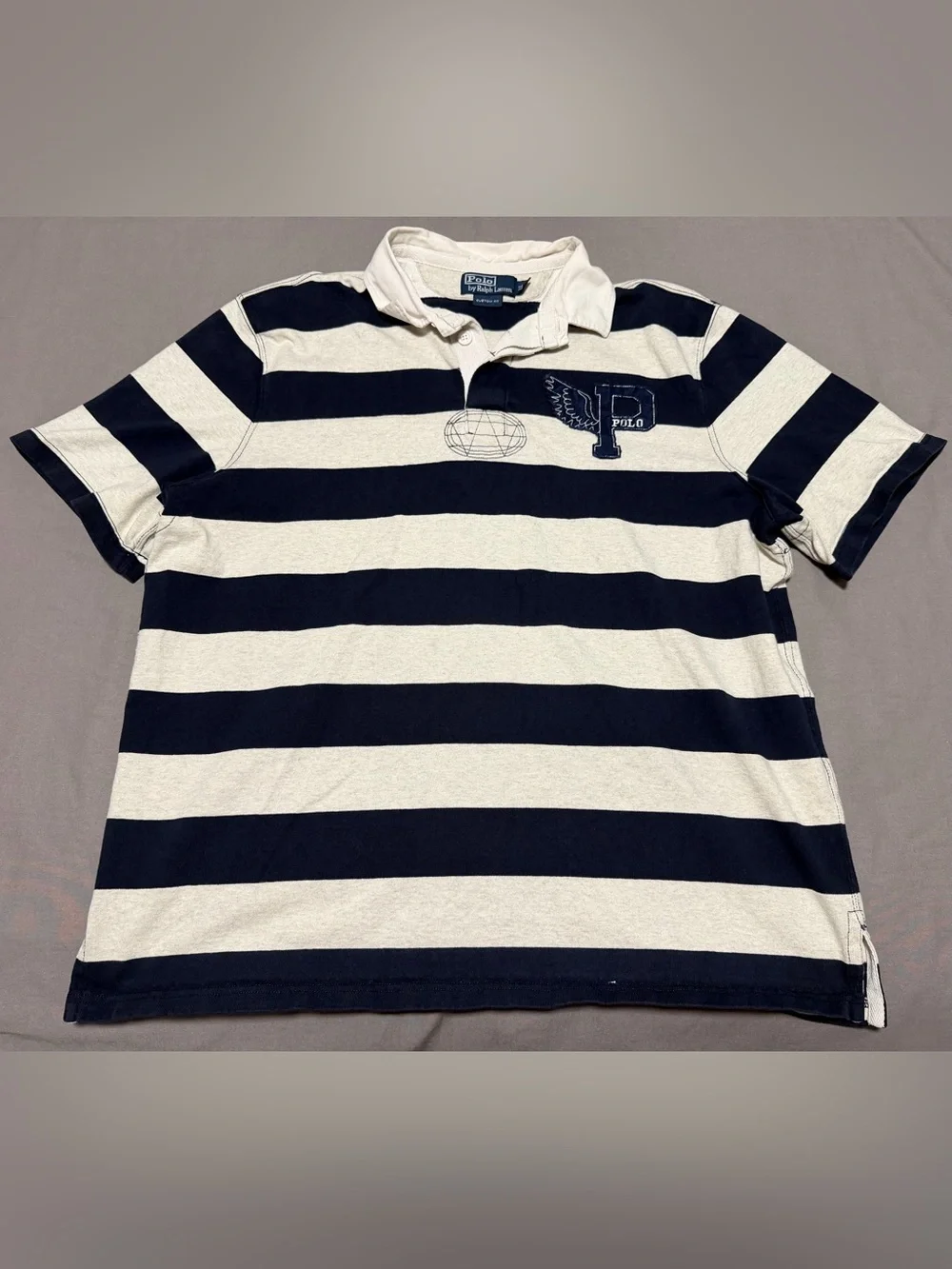 Vintage Polo Ralph Lauren P Wing Rugby Shirt 100% Cotton Men XL Custom Fit Y2K